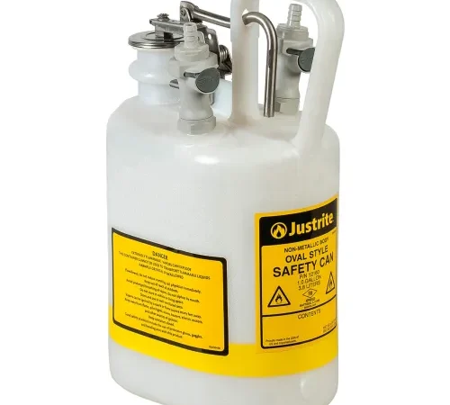 Justrite Quick-Disconnect Disposal Safety Can w/ Fittings For 3/8" Tubing, Oval, 1 Gal. Cap., White
