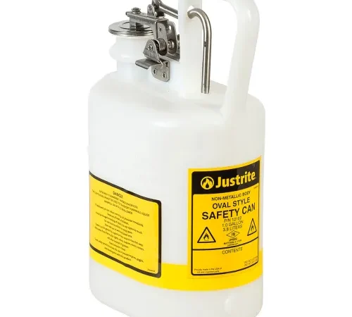 Justrite® Type I Safety Can For Flammable Liquids, Plastic, 1 Gallon Capacity, White