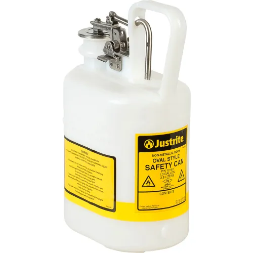 Justrite® Type I Safety Can For Flammable Liquids, Plastic, 1 Gallon Capacity, White