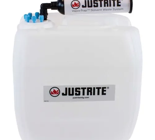 Justrite 12838 VaporTrap UN/DOT Carboy With Filter Kit, HDPE, 13.5-Liter, 6 Ports