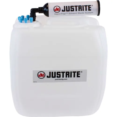 Justrite 12838 VaporTrap™ UN/DOT Carboy With Filter Kit, HDPE, 13.5-Liter, 6 Ports