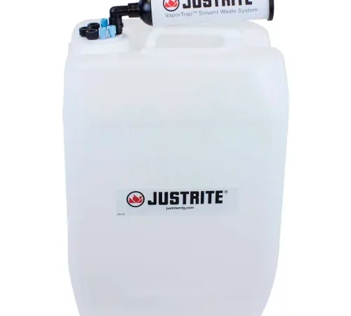 Justrite 12843 VaporTrap UN/DOT Carboy With Filter Kit, HDPE, 20-Liter, 7 Ports