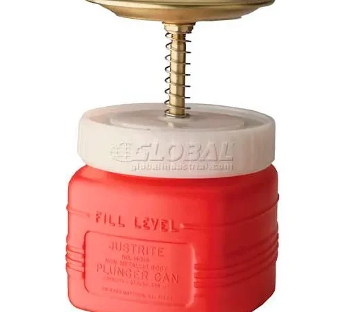 Justrite Plunger Can, 1-Quart, Non-Metallic, Red, 14018