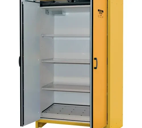 Justrite Flammable Cabinet, Hybrid Close Double Door, 45 Gal Cap., 45-13/16"W x 24-7/16"D x 76-5/8"H