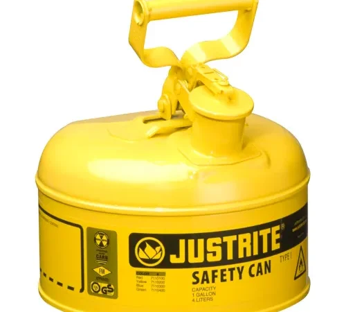 Justrite® Type I Steel Safety Can, 1 Gallon (4L), Self-Close Lid, Yellow, 7110200