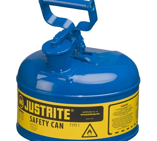 Justrite® Type I Steel Safety Can, 1 Gallon (4L), Self-Close Lid, Blue, 7110300