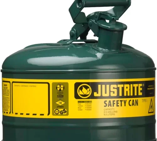 Justrite® Type I Steel Safety Can, 1 Gallon (4L), Self-Close Lid, Green, 7110400