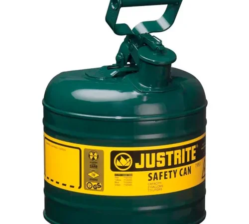 Justrite® Safety Can Type I - 2 Gallon Galvanized Steel, Green, Self-Close Lid, 7120400