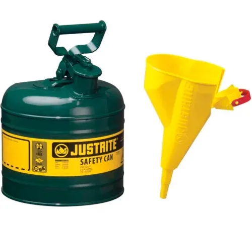 Justrite® Safety Can Type I - 2 Gallon Galvanized Steel, With Funnel, Self-Close Lid, 7120410