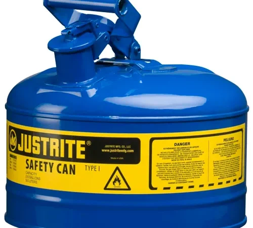 Justrite® Type I Steel Safety Can, 2.5 Gallon (9.5L), Self-Close Lid, Blue, 7125300