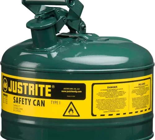 Justrite® Type I Steel Green Safety Can With Self-Close Lid, 2.5 Gallon (9.5L)