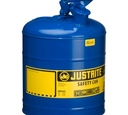 Justrite® Type I Steel Safety Can, 5 Gallon (19L), Self-Close Lid, Blue, 7150300