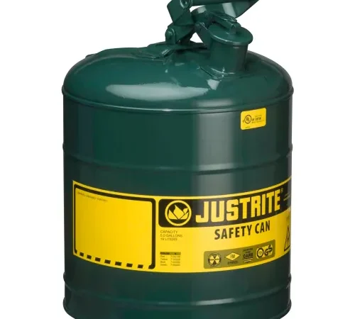 Justrite® Type I Steel Safety Can, 5 Gallon (19L), Self-Close Lid, Green, 7150400