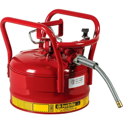 Justrite Accuflow DOT Transport Safety Can For Flammable Liquids, 5/8" Metal Hose, 2.5 Gal. Cap, Red