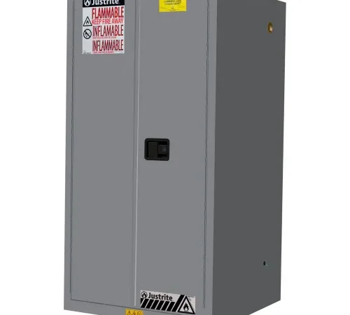 Justrite® Flammable Cabinet, Manual Close Double Door, 60 Gal. Cap., 34"W x 34"D x 65"H, Gray