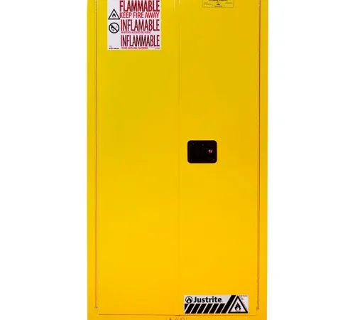 Justrite® Flammable Cabinet, Self Close Double Door, 60 Gallon Capacity, 34"W x 34"D x 65"H