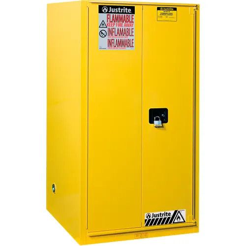 Justrite® Flammable Cabinet, Bi-Fold Self Close Single Door, 90 Gal. Cap., 43"W x 34"D x 65"H
