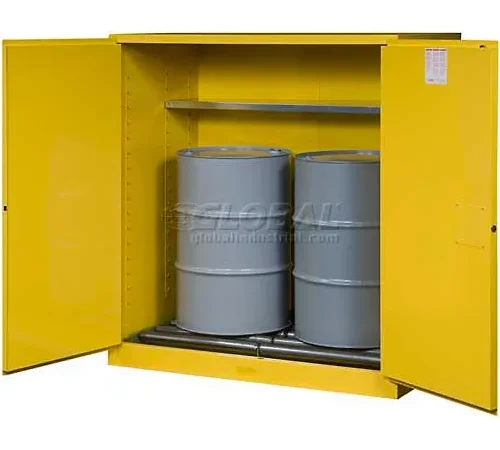 Justrite® Drum Cabinet 110 Gal. Capacity Vertical Manual Close Hazmat Flammable W/ Drum Rollers