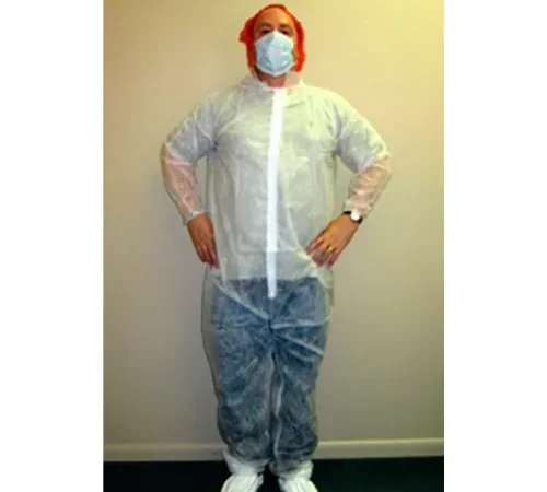 Polypropylene Coverall, Elastic Wrists & Ankles, Zipper Front, Single Collar, White, 4XL, 25/Case