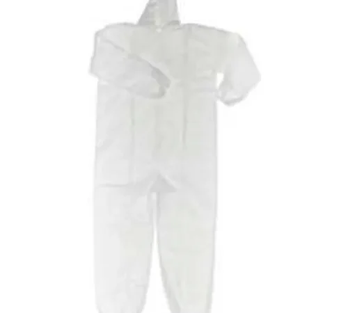 Polypropylene Coverall, Elastic Wrists & Ankles, Attached Hood, Zipper Front, White, L, 25/Case