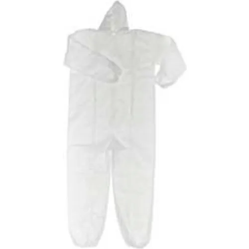 Polypropylene Coverall, Elastic Wrists & Ankles, Attached Hood, Zipper Front, White, L, 25/Case