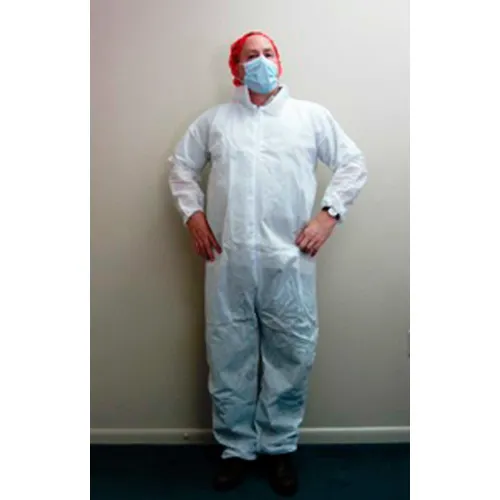 HD SMS Coverall, Elastic Wrists & Ankles, Zipper Front, Single Collar, White, 4XL, 25/Case