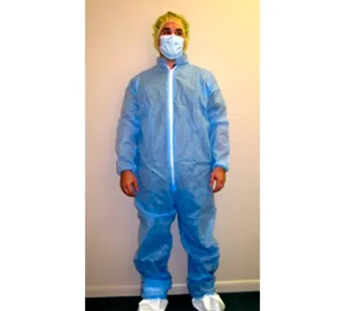 SMS Coverall, Elastic Wrists & Ankles, Zipper Front, Single Collar, Blue, XL, 25/Case