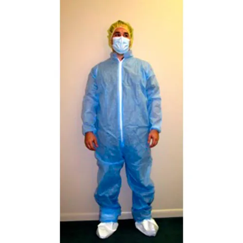 SMS Coverall, Elastic Wrists & Ankles, Zipper Front, Single Collar, Blue, XL, 25/Case