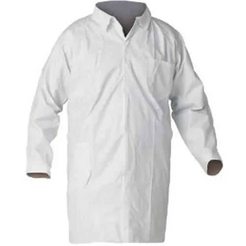 KeyGuard® Lab Coat, No Pockets, Open Wrists, Snap Front, Single Collar, White, XL, 30/Case