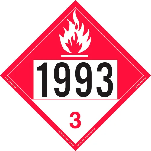 LabelMaster®Z-IDM Combustible Liquid Placard UN 1993 Permanent Vinyl, 25/Pack