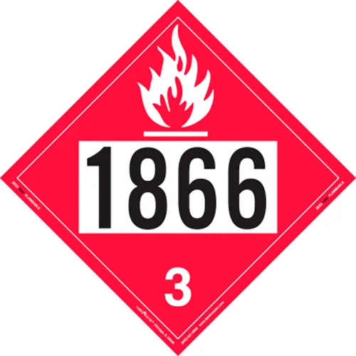 LabelMaster® Hazard Class 3 Flammable Liquid Placard, UN1866,10-3/4"W x 10-3/4"H, Vinyl,Pack/25