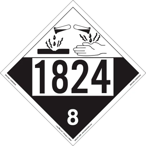 LabelMaster® Corrosive Placard, UN 1824, 10-3/4"W x 10-3/4"H, Rigid Vinyl, Pack/25