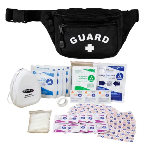 Kemp USA Hip Pack w/ Guard Logo & First Aid Supply Pack, Black, 49 Pieces