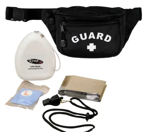 Kemp USA Hip Pack w/ Guard Logo & Lifeguard Essentials Supply Pack, Black, 5 Pieces