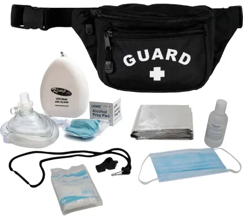 Kemp USA Hip Pack w/ Guard Logo & PPE Supply Pack, Black, 7 Pieces