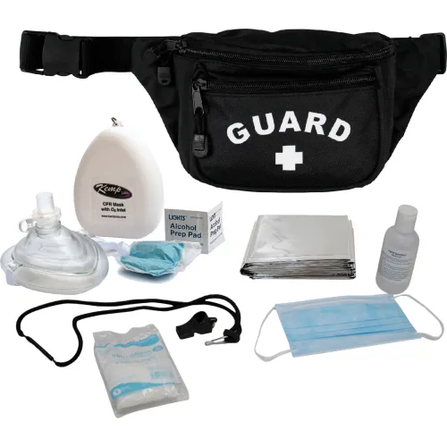 Kemp USA Hip Pack w/ Guard Logo & PPE Supply Pack, Black, 7 Pieces