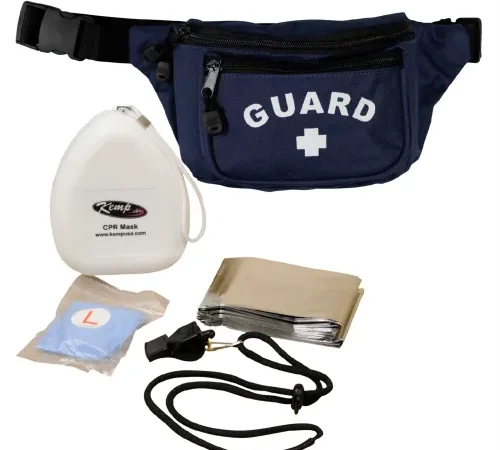 Kemp USA Hip Pack w/ Guard Logo & Lifeguard Essentials Supply Pack, Navy, 5 Pieces