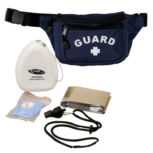 Kemp USA Hip Pack w/ Guard Logo & Lifeguard Essentials Supply Pack, Navy, 5 Pieces