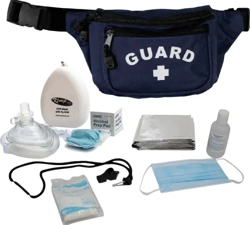 Kemp USA Hip Pack w/ Guard Logo & PPE Supply Pack, Navy, 7 Pieces