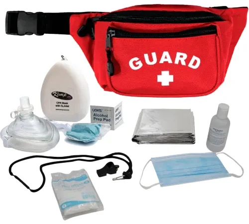 Kemp USA Hip Pack w/ Guard Logo & PPE Supply Pack, Red, 7 Pieces