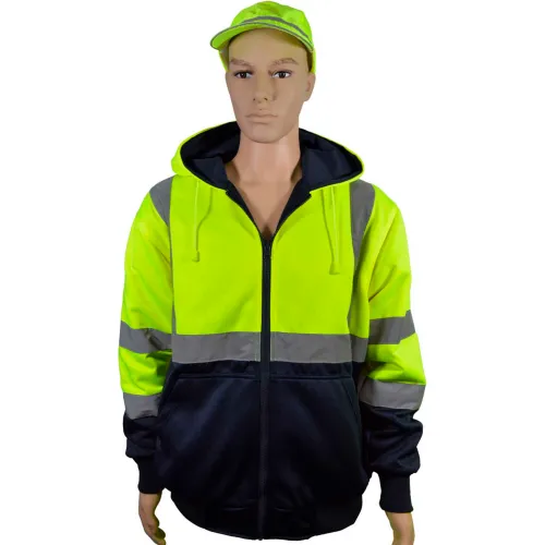 Petra Roc 20 Oz. Reversible Zip-Up Hooded Sweatshirt, ANSI Class 3, Lime/Navy, L, LNRVDWZHSW-C3-L