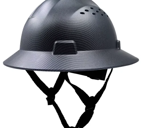 General Electric GH328 Vented Full Brim Hard Hat, 4-Point Adj Ratchet Suspension, Carbon Fiber Black