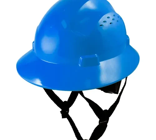 General Electric Full Brim Hard Hat, 4 Pt. Ratchet Suspension, Non-Vented, Class E, G, Type 1, Blue