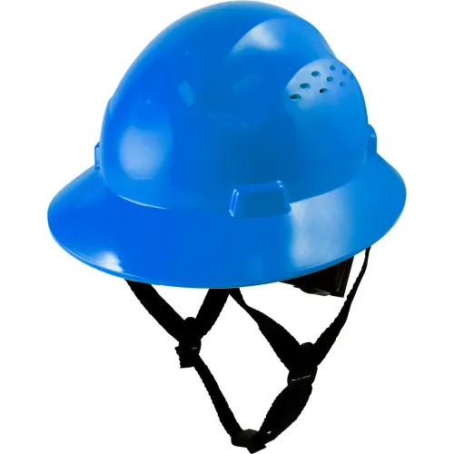 General Electric Full Brim Hard Hat, 4 Pt. Ratchet Suspension, Non-Vented, Class E, G, Type 1, Blue