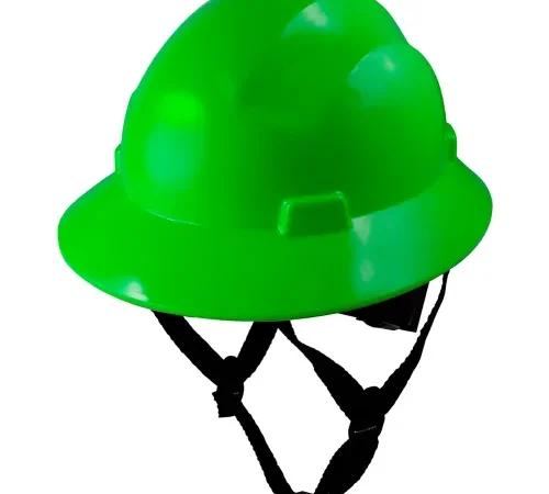 General Electric Full Brim Hard Hat, 4 Pt. Ratchet Suspension, Non-Vented, Class E, G, Type 1, Green