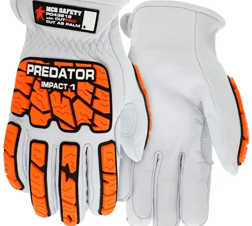 MCR Safety Predator Gloves, Impact 1, Goatskin, CutPro A9, Orange/White, XL