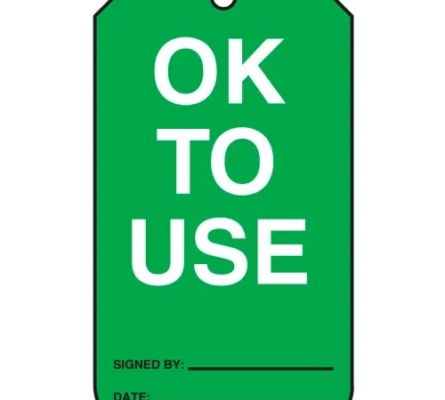 Accuform MGT217PTP OK To Use Tag, RP-Plastic, 25/Pack