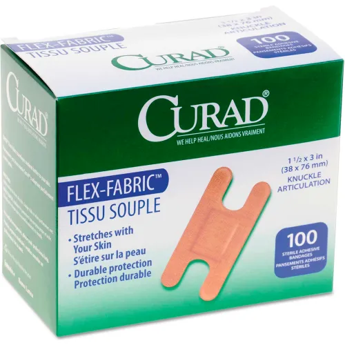 Curad® Flex Fabric Bandages, Knuckle, 3"L x 1-1/2"W, 100/Box