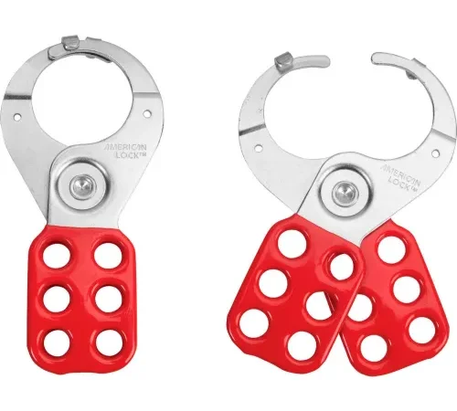 Master Lock® ALO802 Safety Hasp, 1-1/2" diameter steel jaws with locking tabs, Red