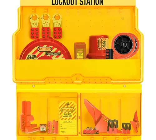 Master Lock® Deluxe Lockout Station, Premier Valve and Electrical Device Assortment, Yellow